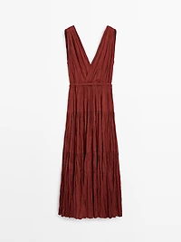 100% cotton long pleated dress