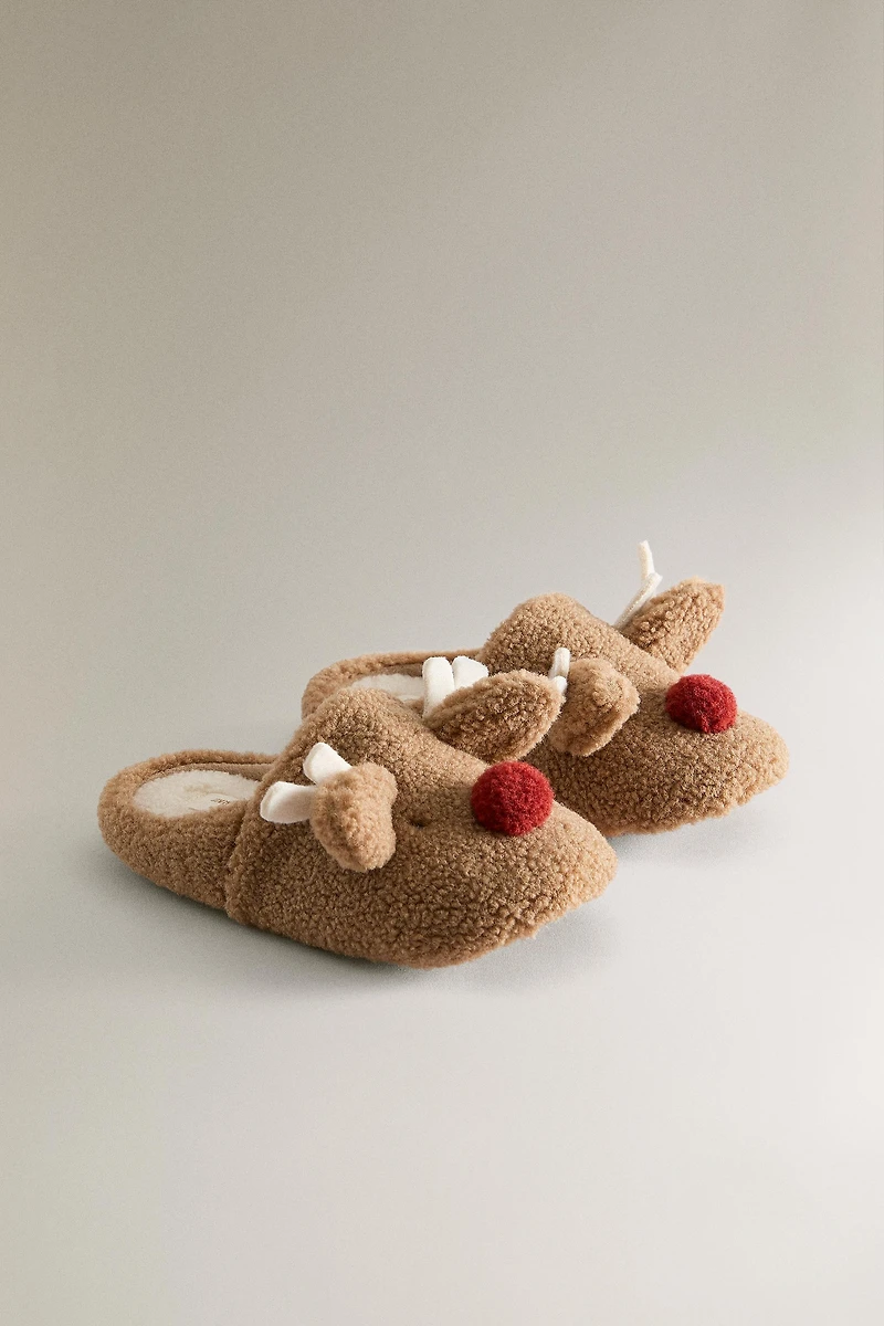 CHILDREN'S REINDEER MULE SLIPPERS