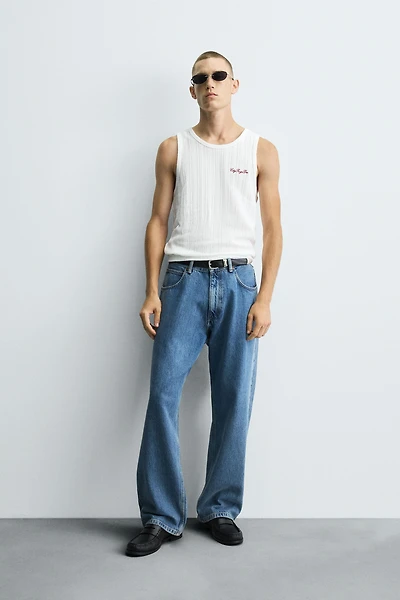 EMBROIDERED RIBBED TANK TOP