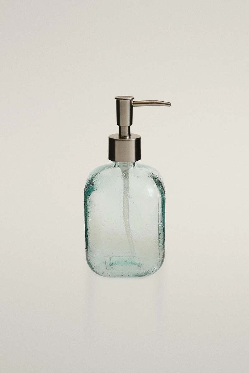 DISTRIBUTEUR SAVON VERRE BULLES BLEU