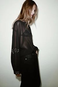 SEMI-SHEER BEADED BLOUSE