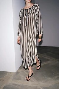 STRIPED KNIT DRESS WITH LINEN