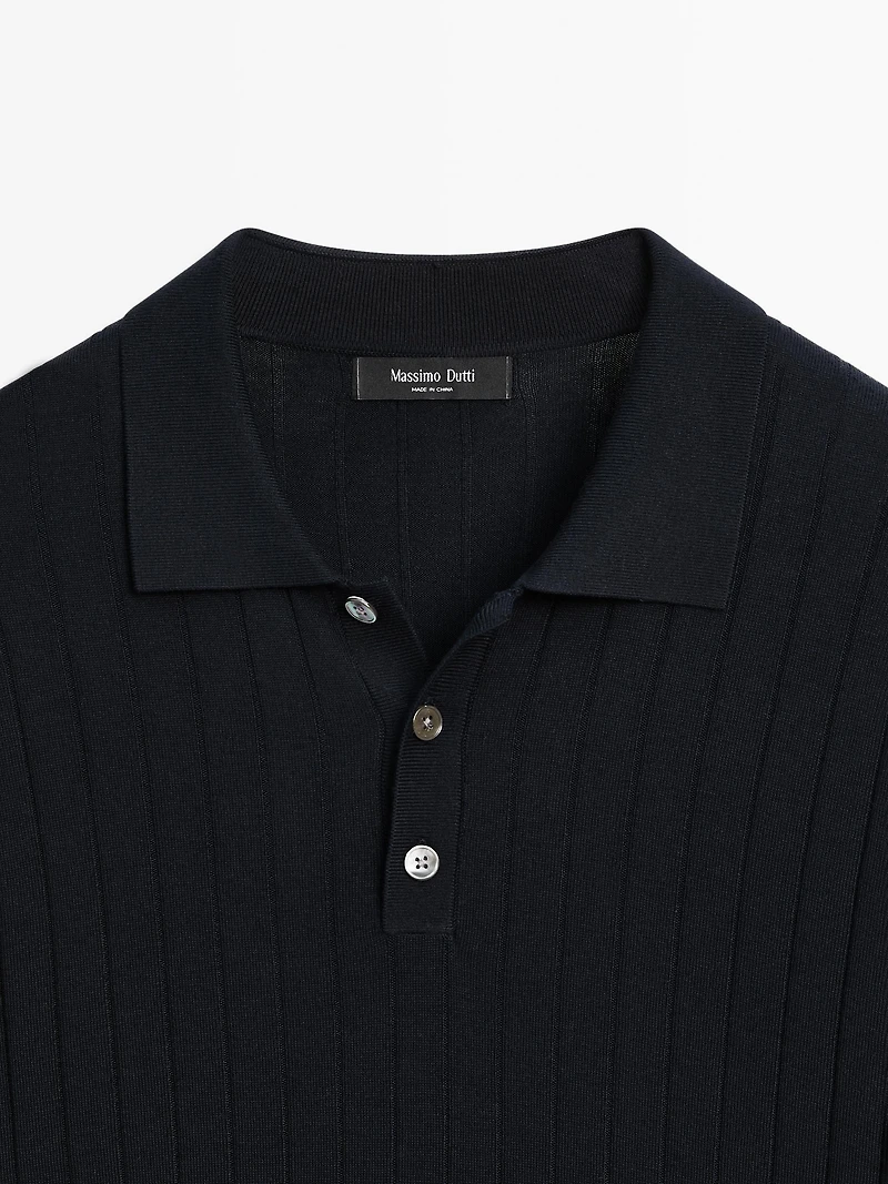 Ribbed knit polo shirt