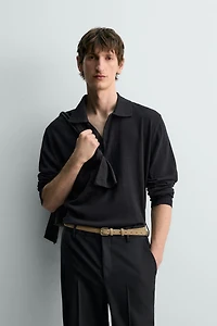 COTTON LINEN BLEND KNIT POLO SHIRT