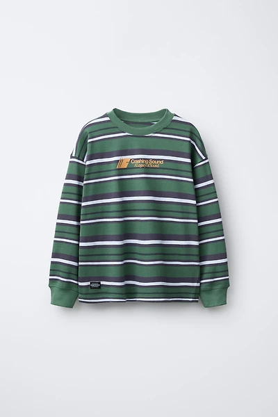 WOVEN STRIPE TEXT T-SHIRT