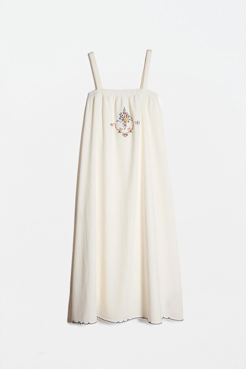 EMBROIDERED COTTON AND LINEN DRESS