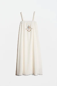 EMBROIDERED COTTON AND LINEN DRESS
