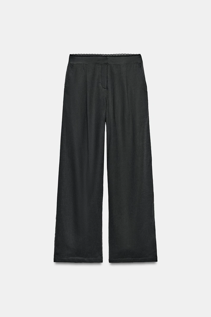 PANTALON DROIT EN LIN DENTELLE