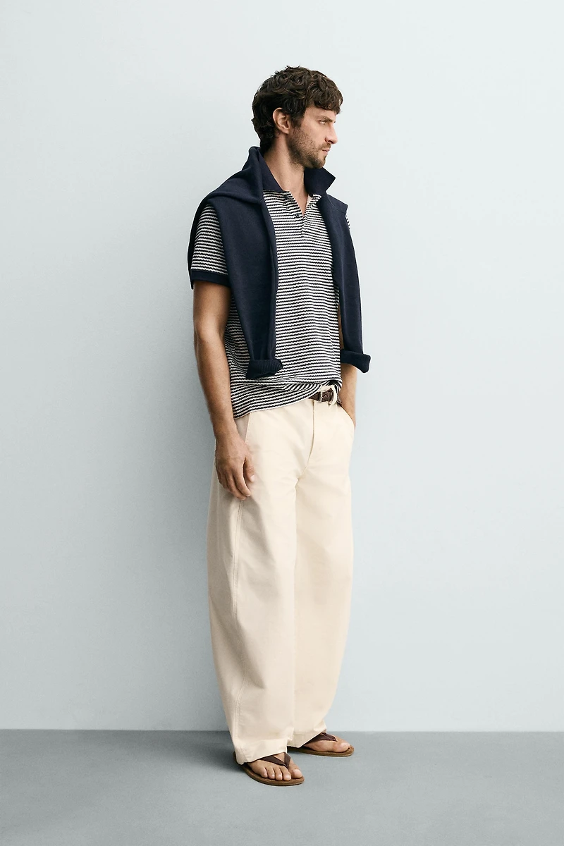 REGULAR FIT STRIPED TEXTURED POLO
