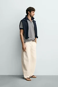 REGULAR FIT STRIPED TEXTURED POLO