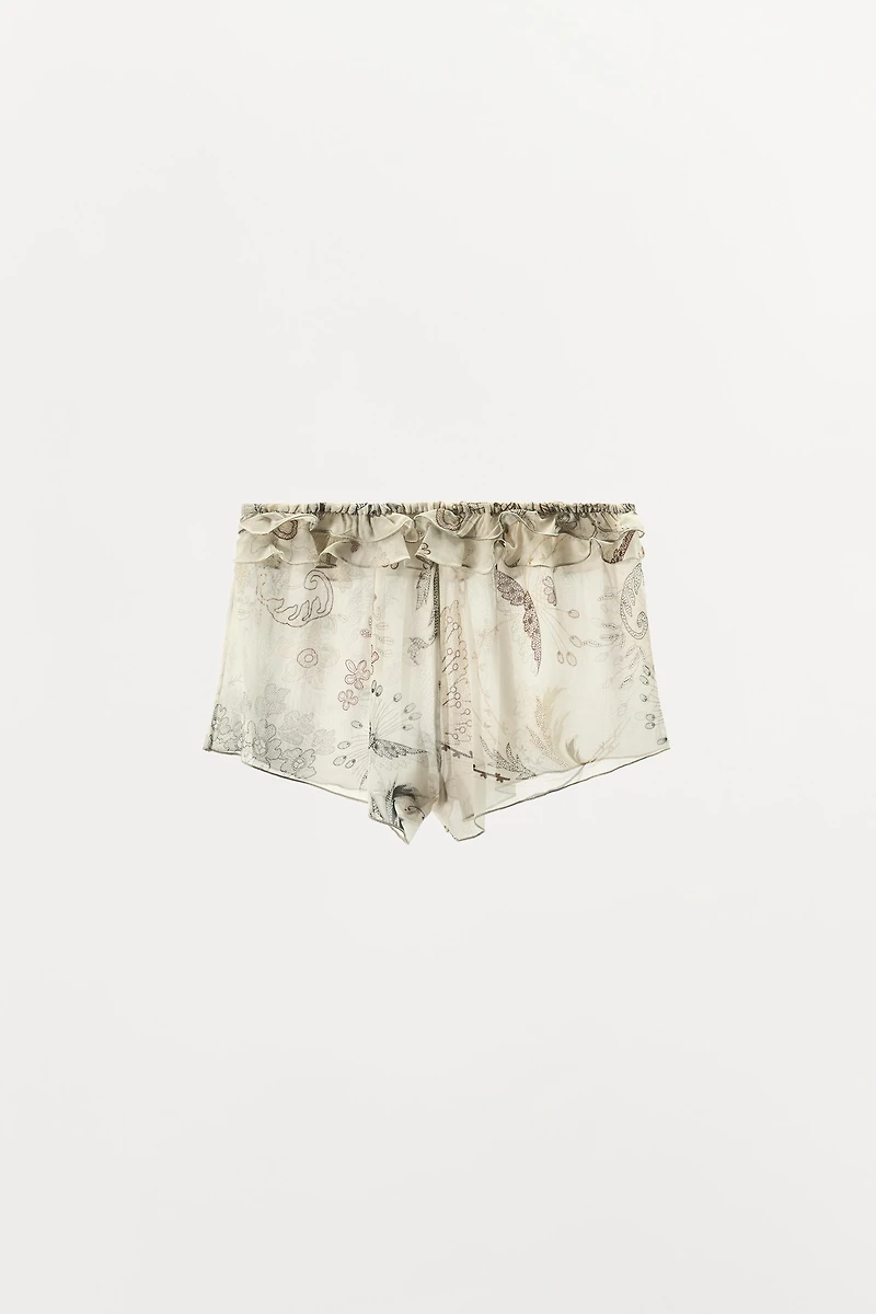 RUFFLED PRINT SHORTS