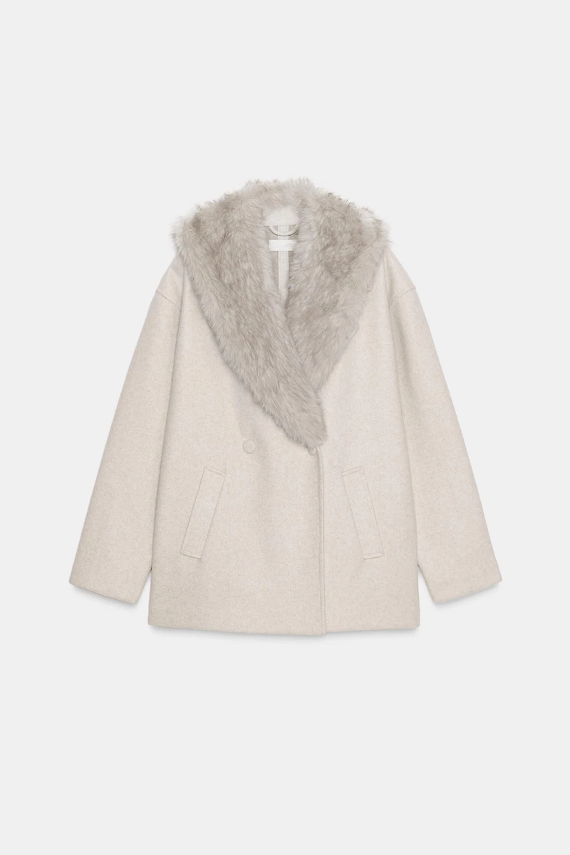 SOFT COAT WITH FAUX FUR COLLAR