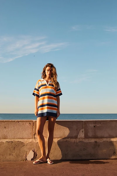 STRIPED KNIT POLO DRESS