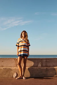 STRIPED KNIT POLO DRESS