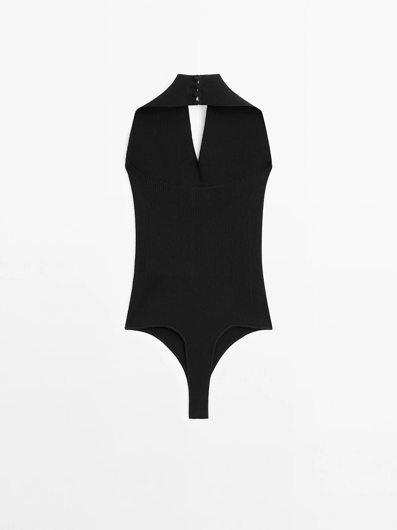 Knit halter bodysuit with V-neck - STUDIO