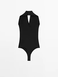 Knit halter bodysuit with V-neck - STUDIO