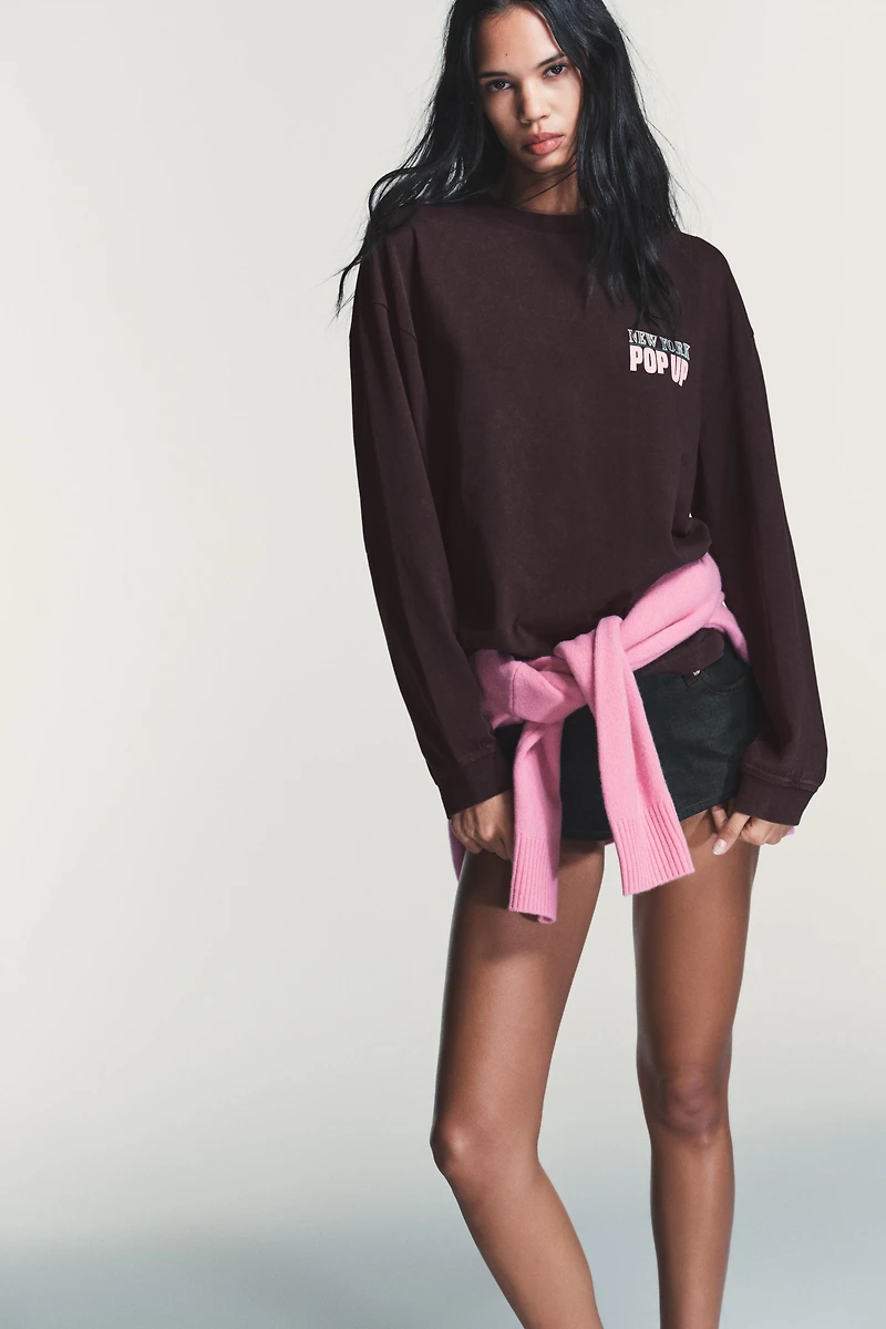 WASHED CONTRAST TEXT T-SHIRT