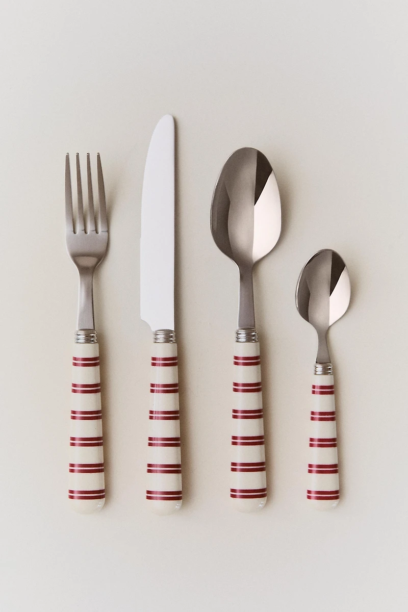 ENSEMBLE COUVERTS MANCHE RAYÉ (LOT DE 4)