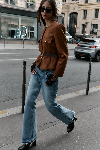 FAUX SUEDE BELTED BLAZER