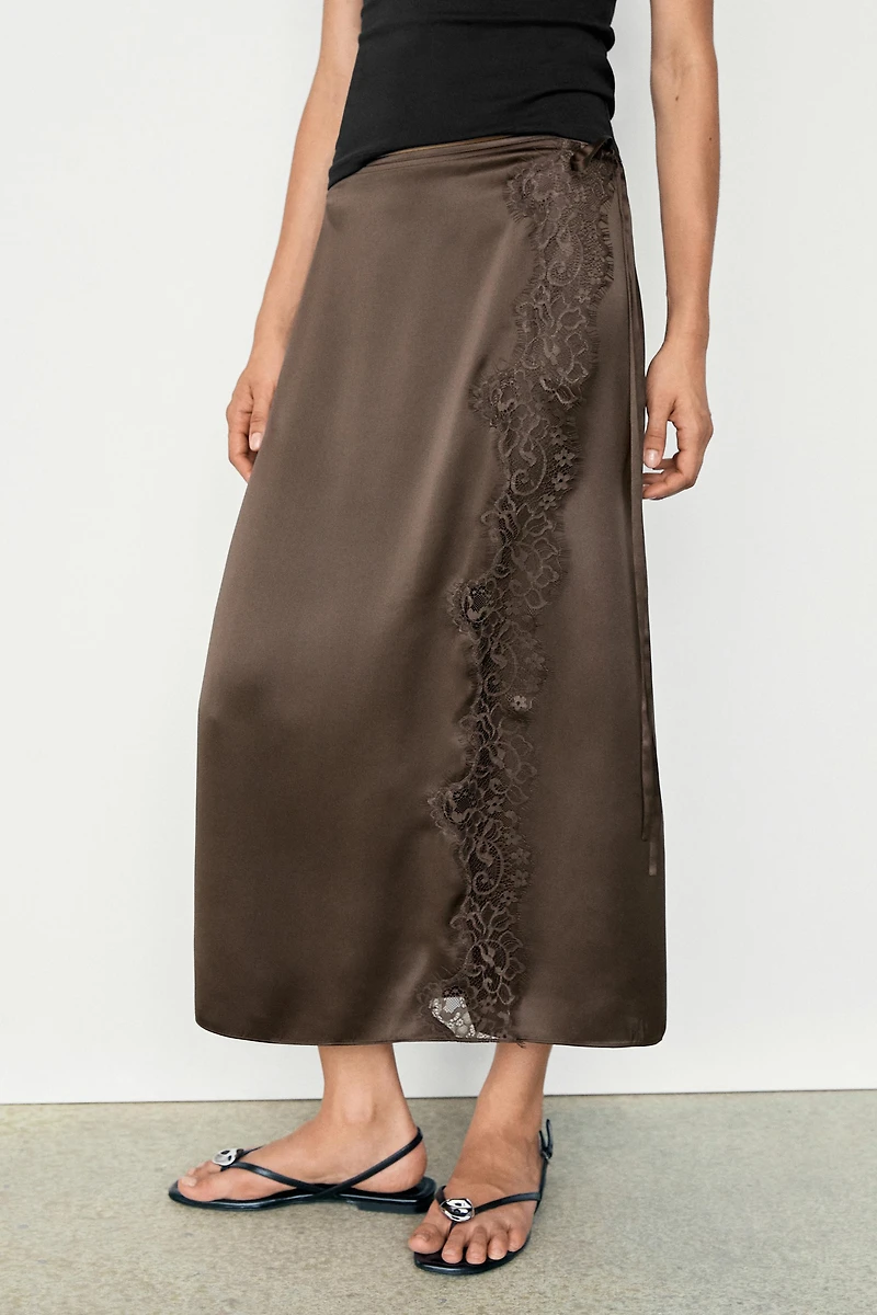100% silk lace-detail pareo skirt