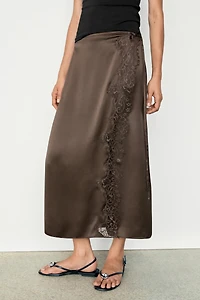 100% silk lace-detail pareo skirt