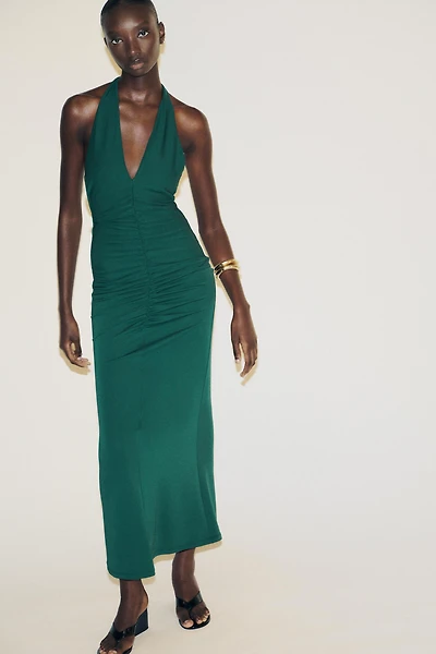 RUCHED HALTER MAXI DRESS