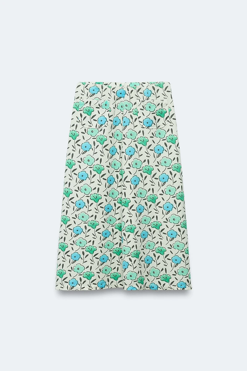 LIMITED EDITION FLORAL LINEN BLEND MIDI SKIRT