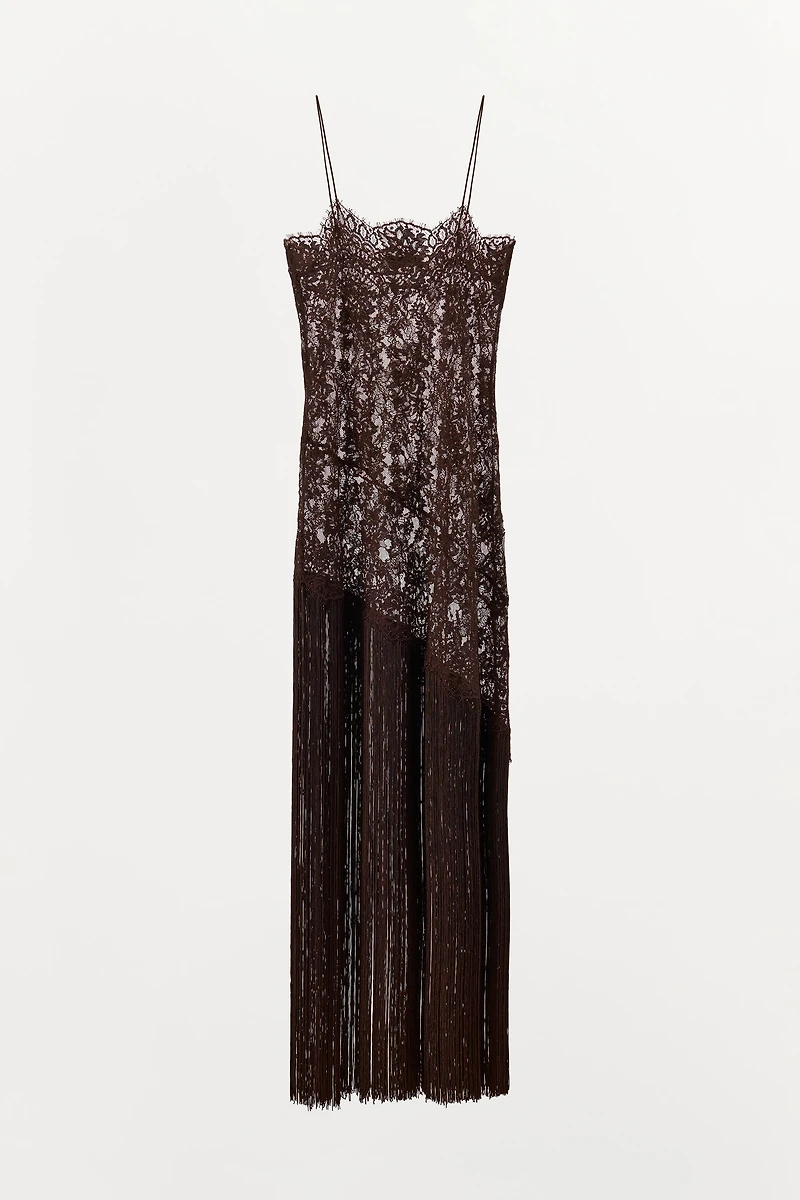 FRINGED LACE STRAP DRESS