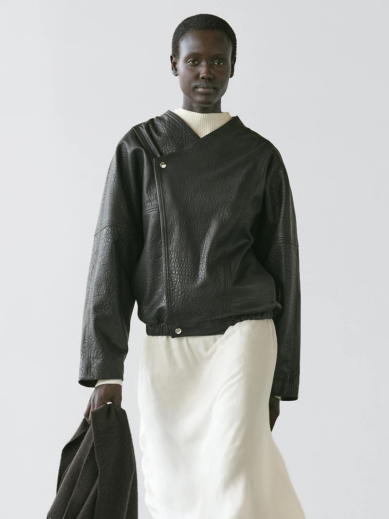 Leather bomber jacket