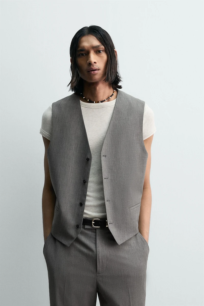 TEXTURED STRIPED SUIT VEST