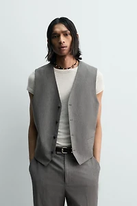 TEXTURED STRIPED SUIT VEST