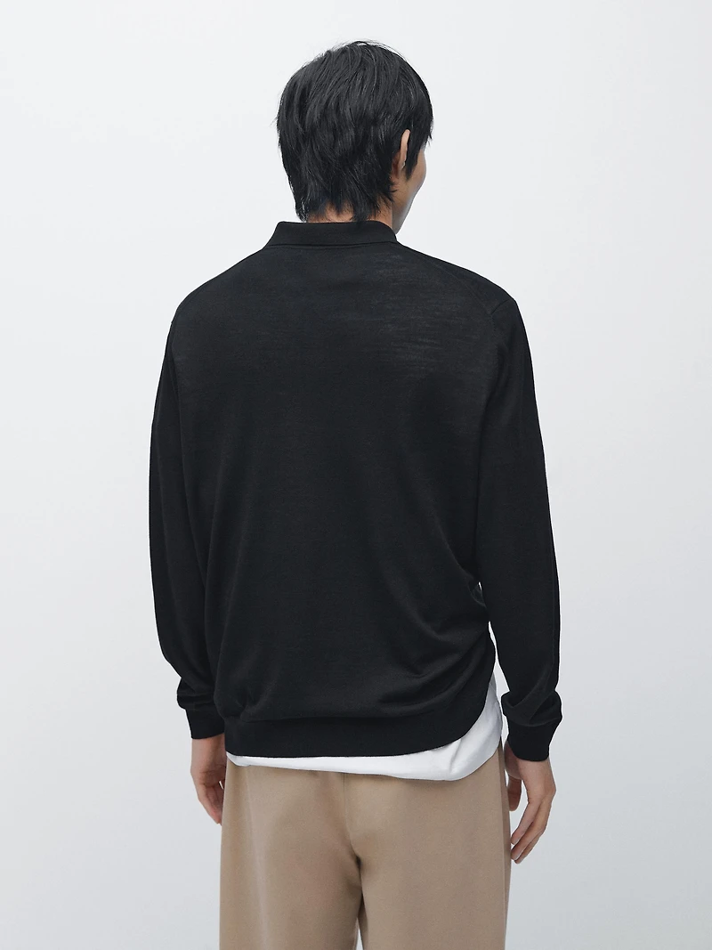Wool knit sweater with polo collar