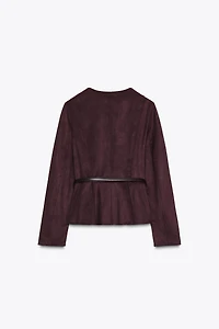 VESTE PEPLUM EFFET DAIM CEINTURÉE
