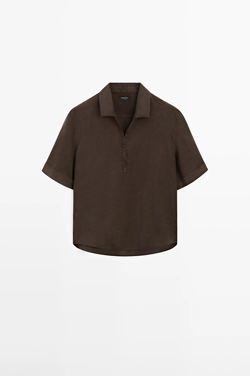 Linen blouse with polo collar