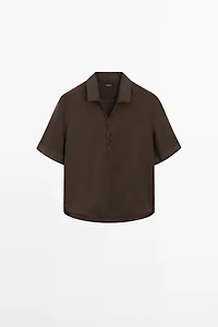 Linen blouse with polo collar