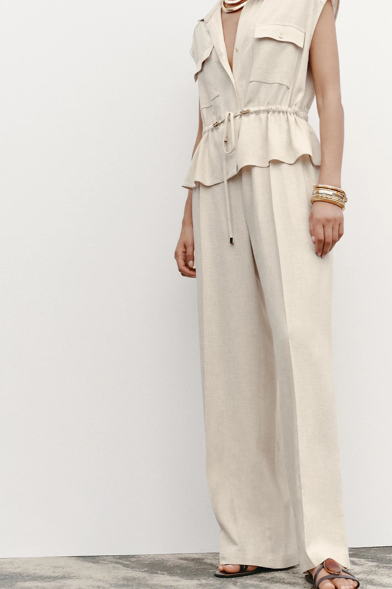 LINEN TWO-PIECE EFFECT JUMPSUIT
