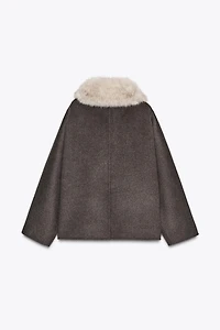 ZW COLLECTION WOOL BLEND FAUX FUR COLLAR JACKET