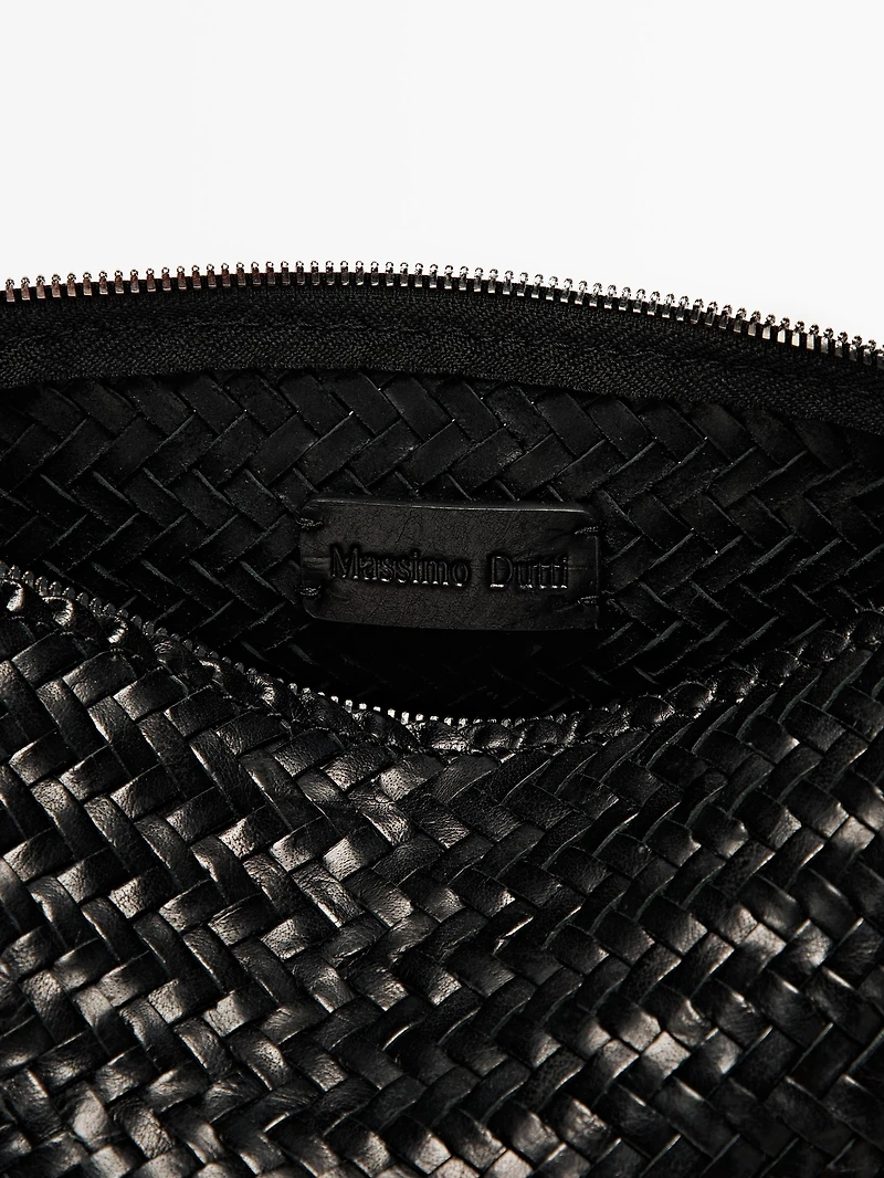 Nappa leather woven bucket bag