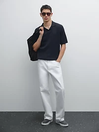 Ribbed knit short sleeve polo shirt