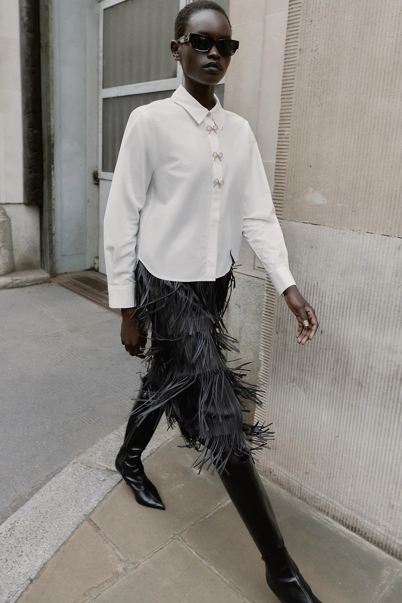 CHEMISE EN POPELINE À BOUTONS BIJOUX