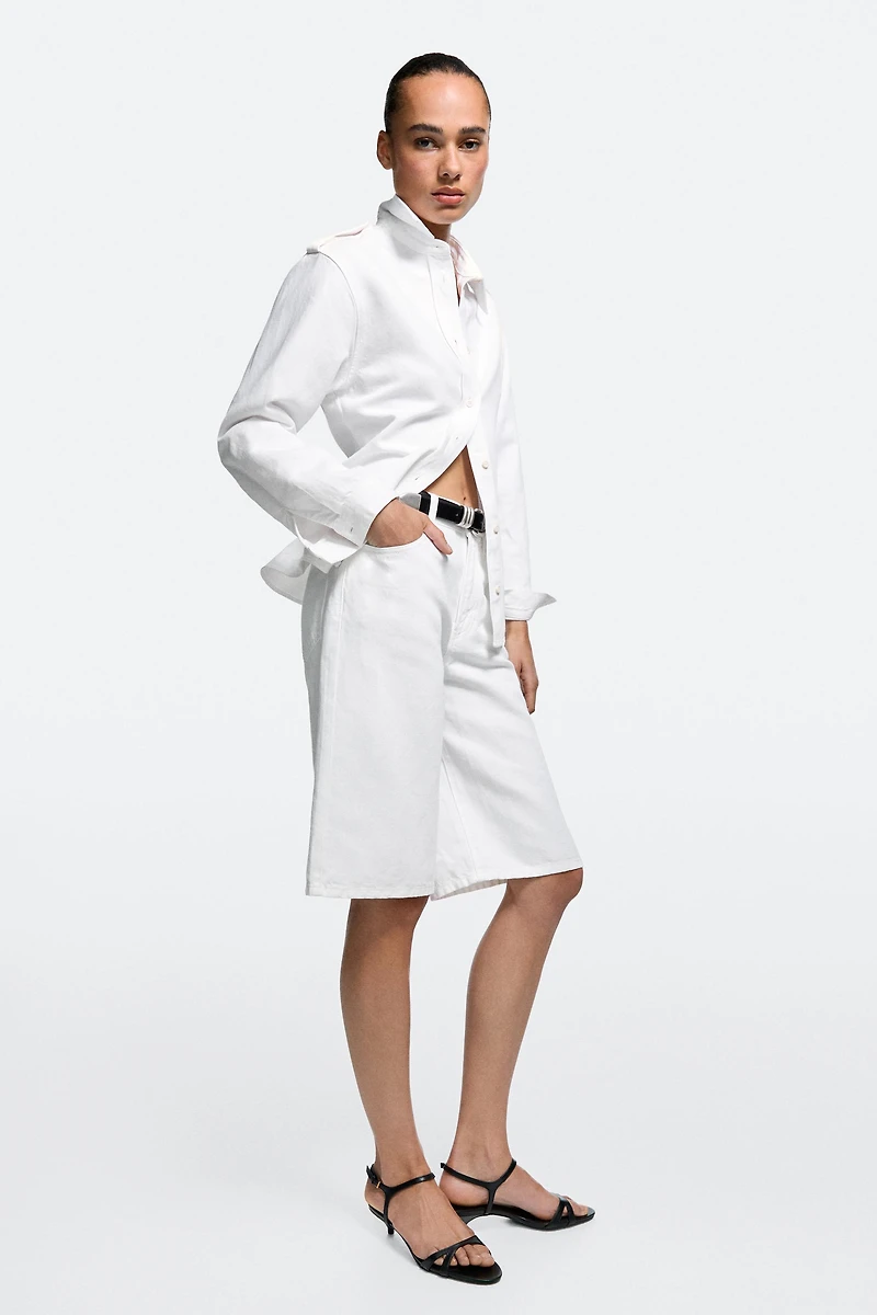 Cotton and linen blend Bermuda shorts