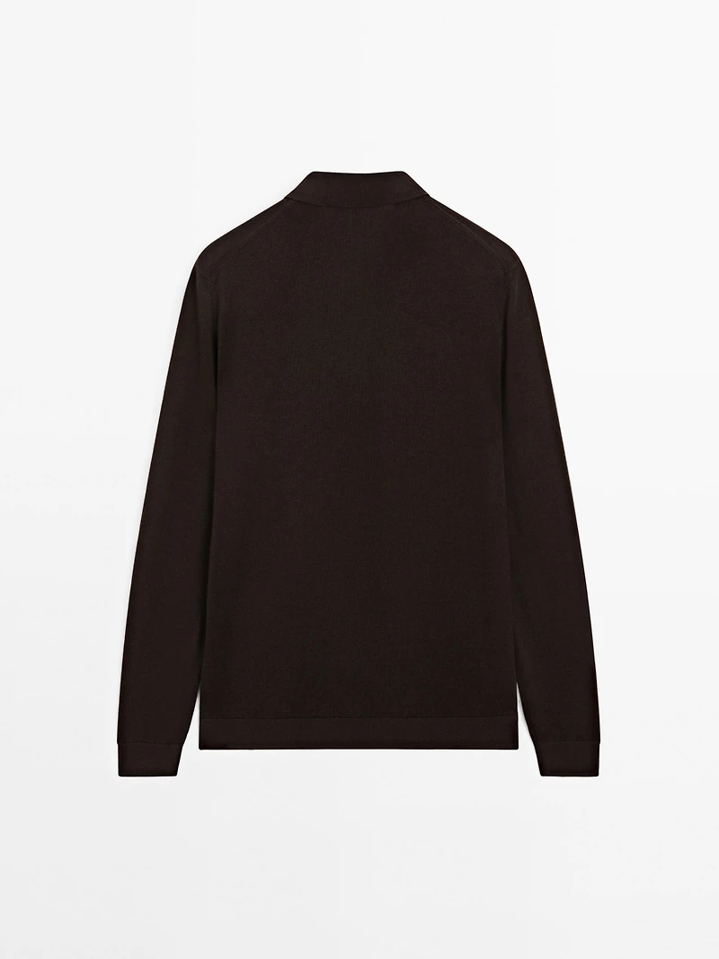 Knit polo sweater with zip