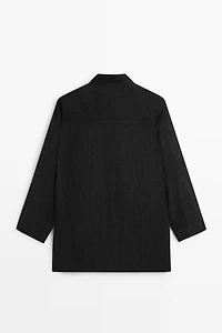 Striped linen blend oversize blouse with button detail