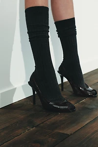 SANDALES À TALONS EFFET VERNI