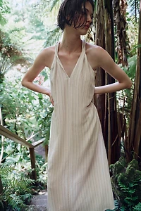 ROBE LONGUE À RAYURES ET FIL MÉTALLISÉ
