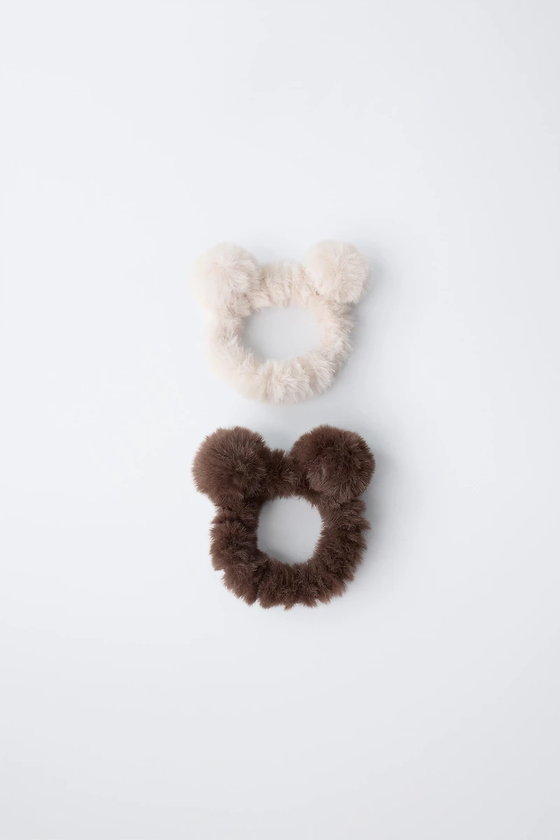 LOT DE DEUX CHOUCHOUS EFFET FOURRURE À OREILLES