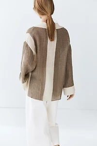 Flowing textured linen blend blouse
