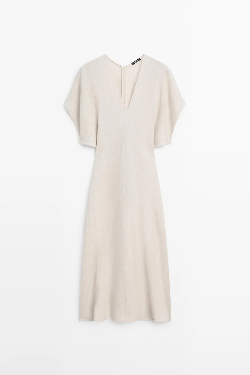 Lightweight short sleeve linen midi dress