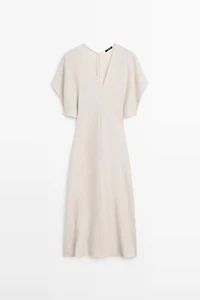 Lightweight short sleeve linen midi dress