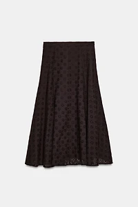 JUPE MI-LONGUE À BRODERIES PERFORÉES